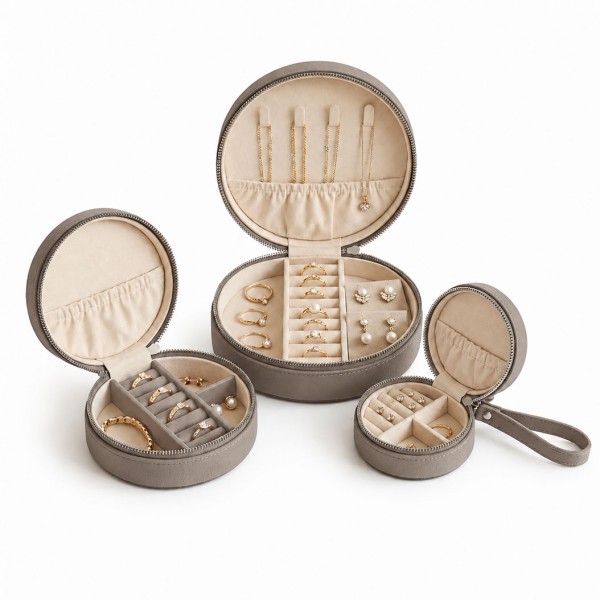 J0250/1,J0325,J0326 Round Microfiber Jewelry Box Set